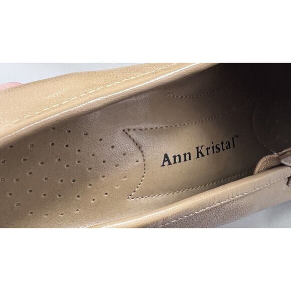 Ann Kristal Size 7.5M Leather Square Toe Nude Tan Block Heel Shoes - Picture 7 of 9